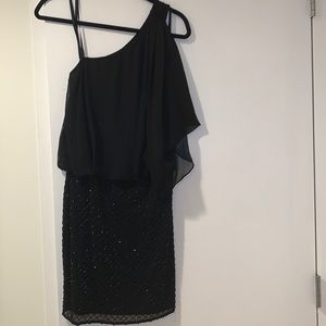 Aidan Mattox black sequin chiffon mini dress